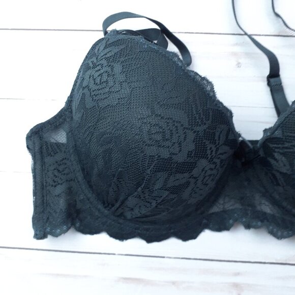 Rene Rofe Womens Underwire Bra 36C Lightly Padded Dark Gray Lace 203A - Picture 2 of 4